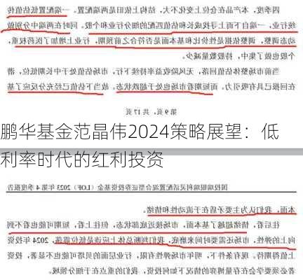 鹏华基金范晶伟2024策略展望：低利率时代的红利投资