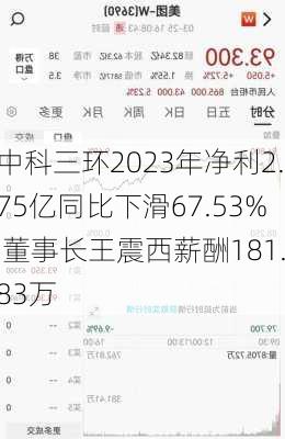 中科三环2023年净利2.75亿同比下滑67.53% 董事长王震西薪酬181.83万