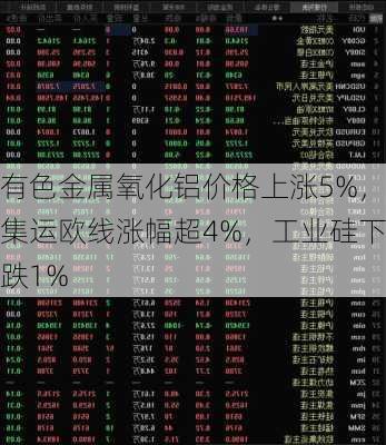 有色金属氧化铝价格上涨5%，集运欧线涨幅超4%，工业硅下跌1%