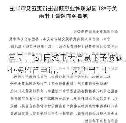 罕见！*ST园城重大信息不予披露、拒接监管电话，上交所出手！