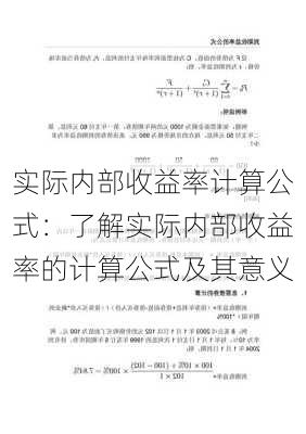 实际内部收益率计算公式：了解实际内部收益率的计算公式及其意义