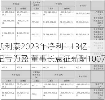 凯利泰2023年净利1.13亿 扭亏为盈 董事长袁征薪酬100万