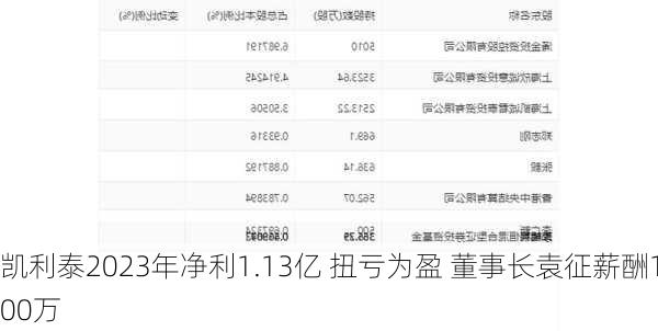 凯利泰2023年净利1.13亿 扭亏为盈 董事长袁征薪酬100万