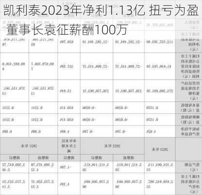 凯利泰2023年净利1.13亿 扭亏为盈 董事长袁征薪酬100万