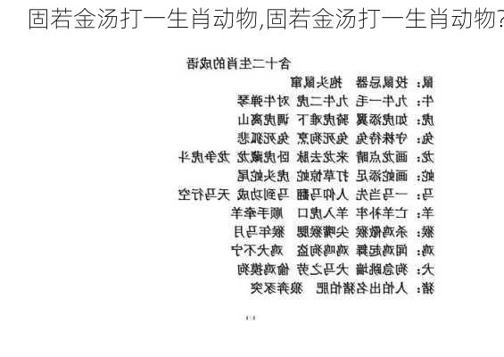 固若金汤打一生肖动物,固若金汤打一生肖动物?