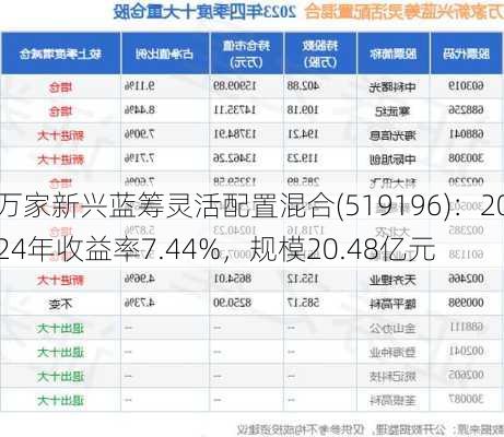 万家新兴蓝筹灵活配置混合(519196)：2024年收益率7.44%，规模20.48亿元