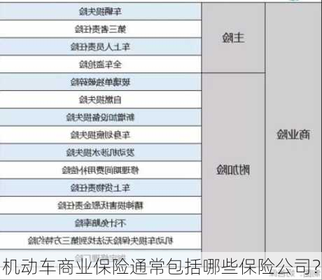 机动车商业保险通常包括哪些保险公司？