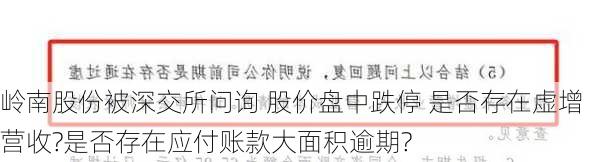 岭南股份被深交所问询 股价盘中跌停 是否存在虚增营收?是否存在应付账款大面积逾期?