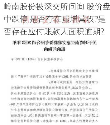 岭南股份被深交所问询 股价盘中跌停 是否存在虚增营收?是否存在应付账款大面积逾期?