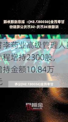 甘李药业高级管理人员孙程增持2300股，增持金额10.84万元