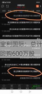 宝利国际：总计回购600万股