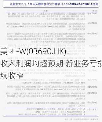 美团-W(03690.HK)：收入利润均超预期 新业务亏损持续收窄