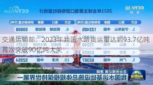 交通运输部：2023年我国水路货运量达到93.7亿吨 首次突破90亿吨大关