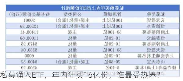 私募涌入ETF，年内狂买16亿份，谁最受热捧？