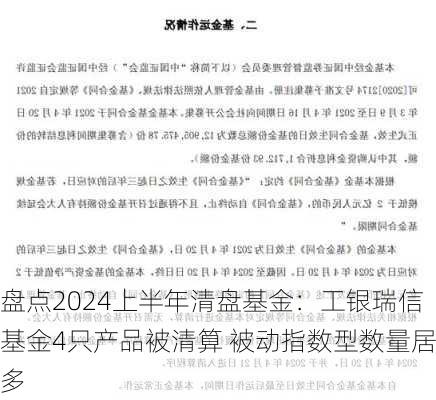 盘点2024上半年清盘基金：工银瑞信基金4只产品被清算 被动指数型数量居多