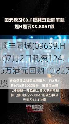 顺丰同城(09699.HK)7月2日耗资124.5万港元回购10.82万股