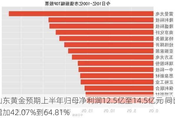 山东黄金预期上半年归母净利润12.5亿至14.5亿元 同比增加42.07%到64.81%