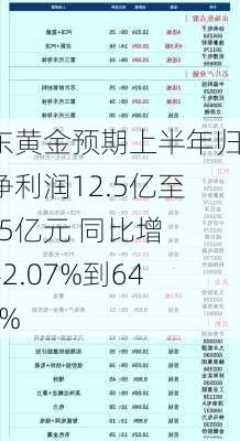 山东黄金预期上半年归母净利润12.5亿至14.5亿元 同比增加42.07%到64.81%