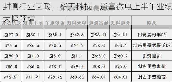 封测行业回暖，华天科技、通富微电上半年业绩大幅预增