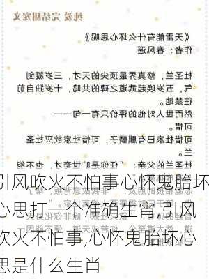 引风吹火不怕事心怀鬼胎坏心思打一个准确生宵,引风吹火不怕事,心怀鬼胎坏心思是什么生肖