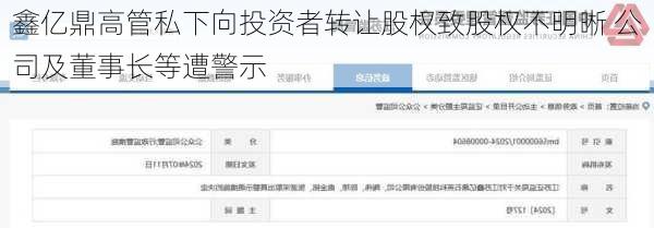 鑫亿鼎高管私下向投资者转让股权致股权不明晰 公司及董事长等遭警示