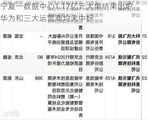 宁夏一数据中心1.17亿元大单结果出炉 华为和三大运营商均未中标