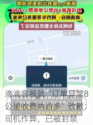 滴滴客服就“订单异常8公里收费两百多”致歉：司机作弊，已被封禁