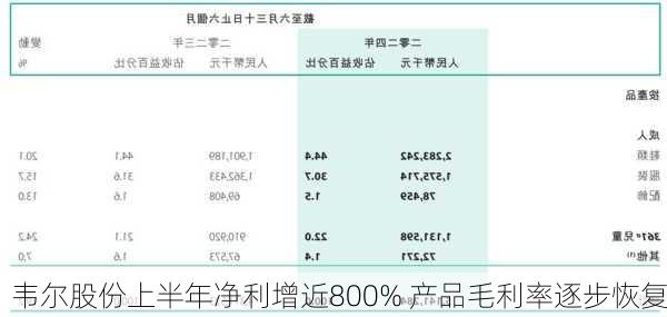 韦尔股份上半年净利增近800% 产品毛利率逐步恢复