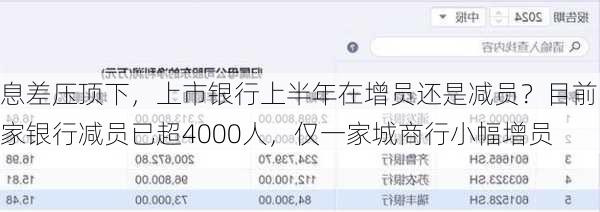 息差压顶下，上市银行上半年在增员还是减员？目前四家银行减员已超4000人，仅一家城商行小幅增员