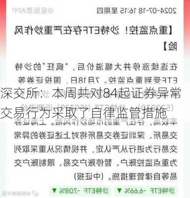 深交所：本周共对84起证券异常交易行为采取了自律监管措施