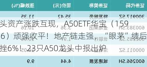 龙头资产涨跌互现，A50ETF华宝（159596）顽强收平！地产链走强，“眼茅”绩后下挫6%！23只A50龙头中报出炉