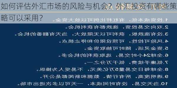 如何评估外汇市场的风险与机会？外汇投资有哪些策略可以采用？