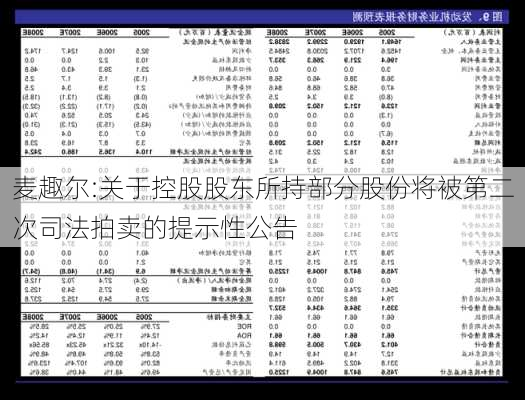 麦趣尔:关于控股股东所持部分股份将被第二次司法拍卖的提示性公告