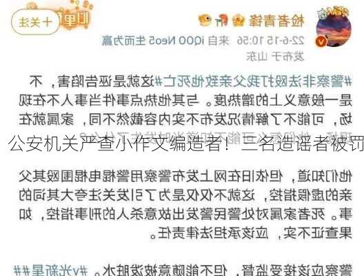 公安机关严查小作文编造者！三名造谣者被罚