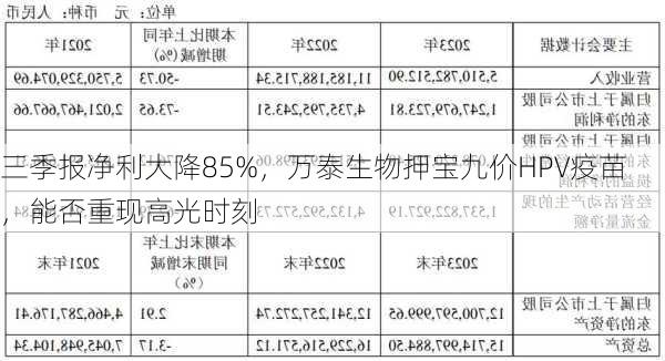 三季报净利大降85%，万泰生物押宝九价HPV疫苗，能否重现高光时刻