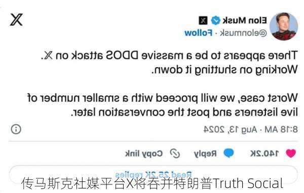 传马斯克社媒平台X将吞并特朗普Truth Social