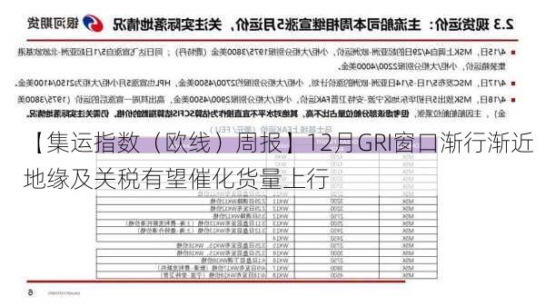 【集运指数（欧线）周报】12月GRI窗口渐行渐近  地缘及关税有望催化货量上行