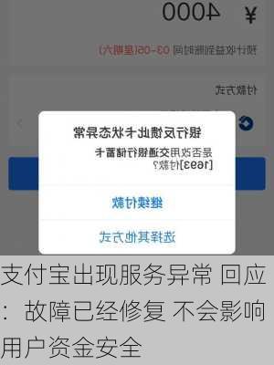 支付宝出现服务异常 回应：故障已经修复 不会影响用户资金安全